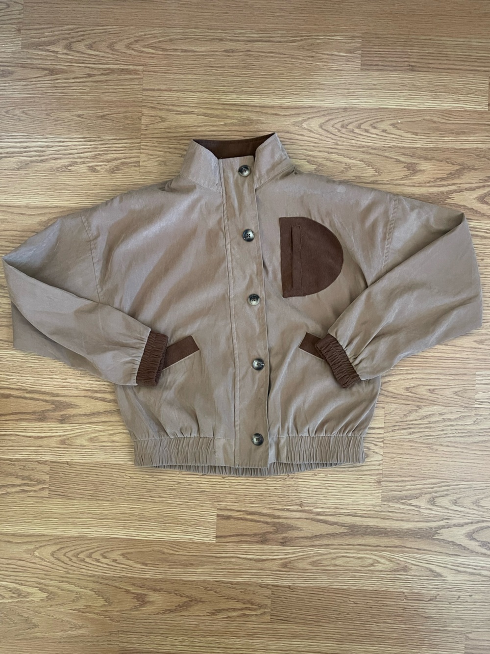 Mine Cropped Tan Jacket with corduroy Trim size small